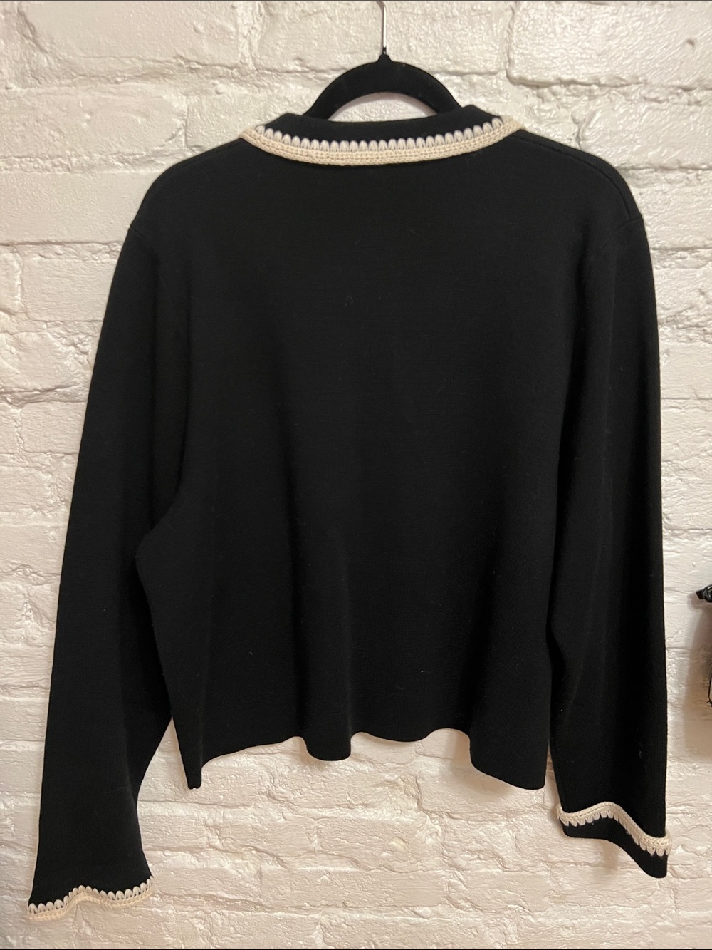 Sezane Black Cropped Cardigan with Cream Trim - Picture 5 of 5